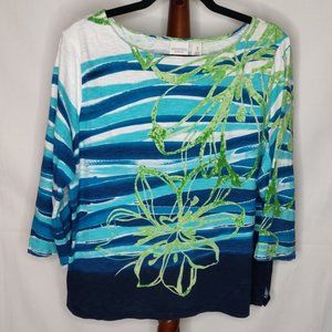 Weekends by Chico's women's size 3 t-shirt multicolor boat neck 3/4 sleeves